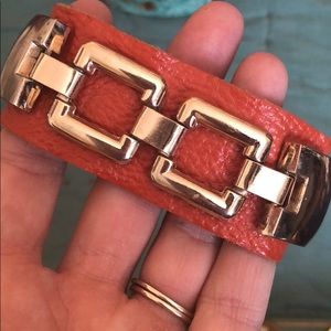 Orange leather cuff bracelet
